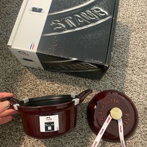 New in box Staub Cast Iron 0.5 qt Round Cocotte - Grenadine